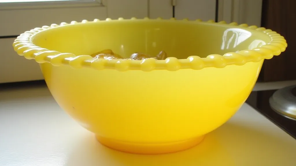 Butter yellow carnival glass mixing bowl
