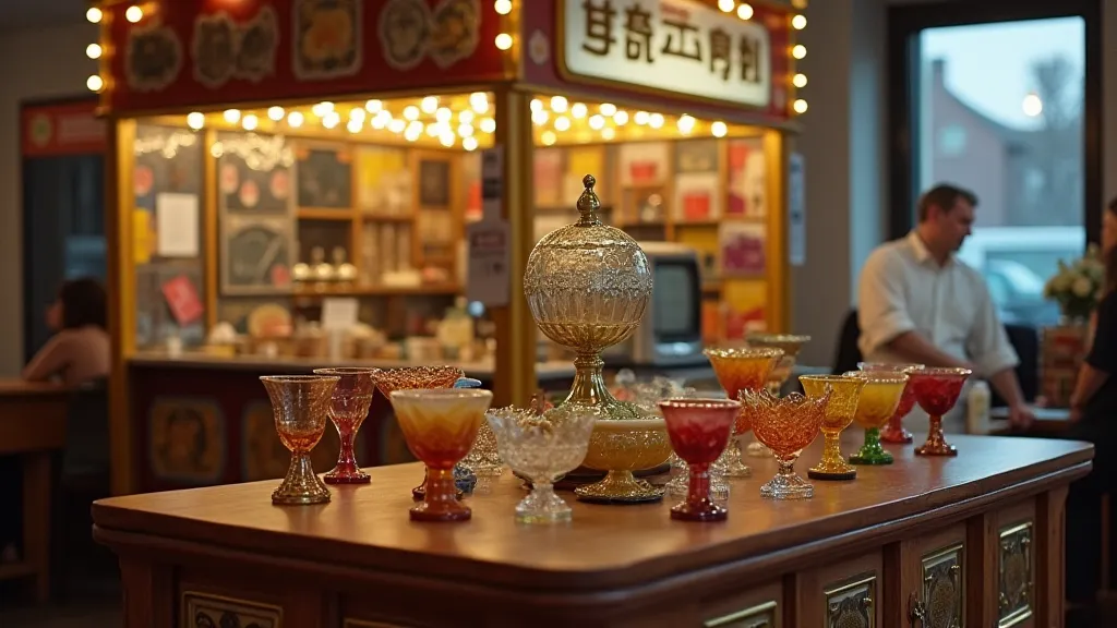 Vintage carnival booth with carnival glass