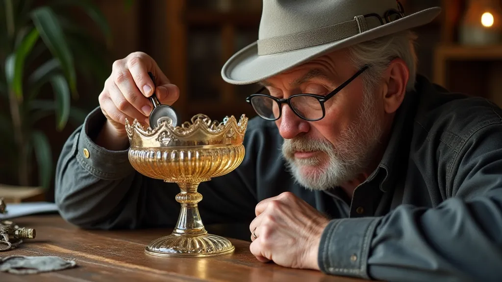 Collector examining carnival glass