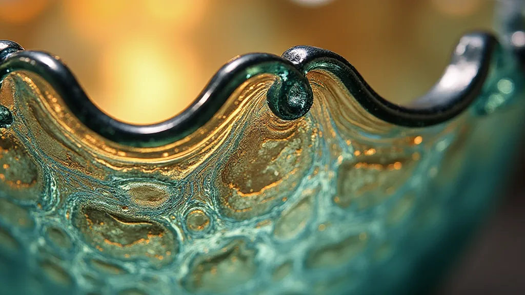 Close-up view of carnival glass slag inclusions