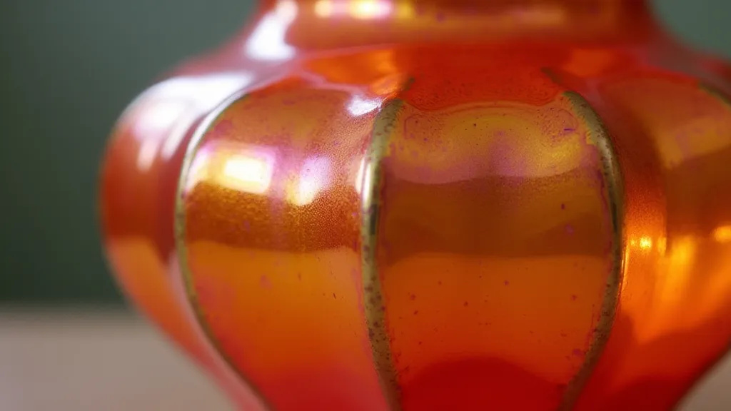 Fenton Carnival glass vase in orange-red with iridescence