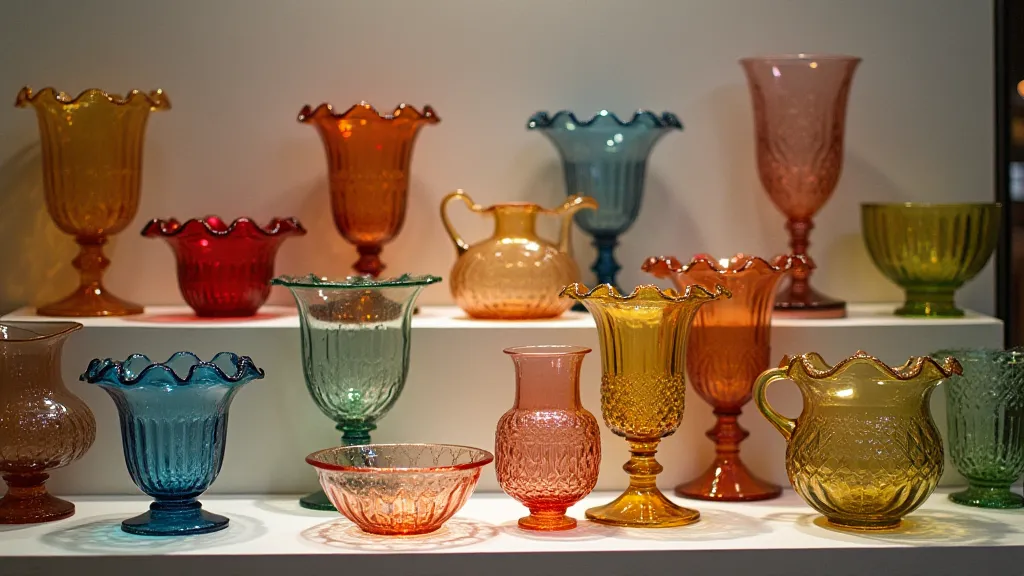Display of Fenton carnival glass collection