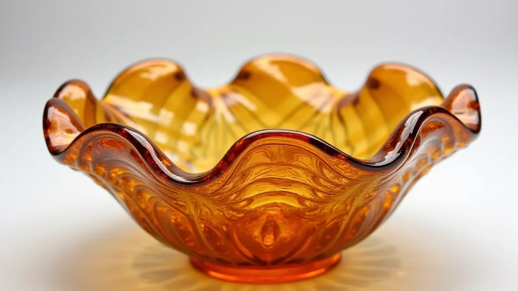 Carnival glass bowl in Finger Wave pattern
