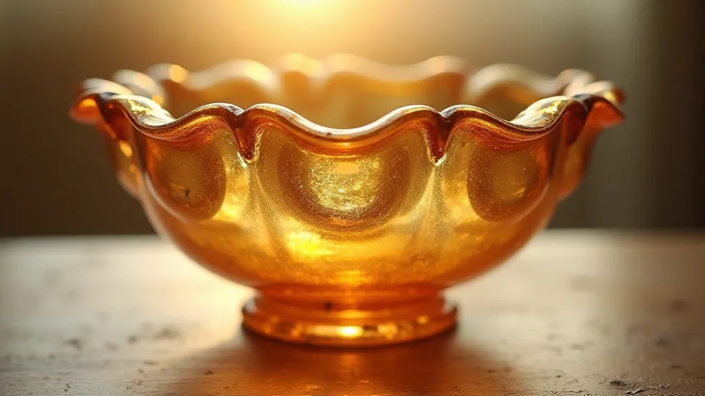 A piece of true Gold carnival glass, showing a golden tint within the glass itself.