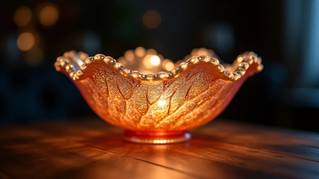 Peachblow Carnival Glass Peacock Pattern Bowl