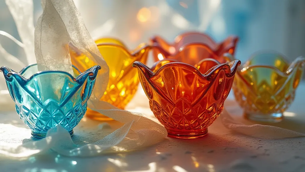 Carnival glass pieces wrapped individually in acid-free tissue paper